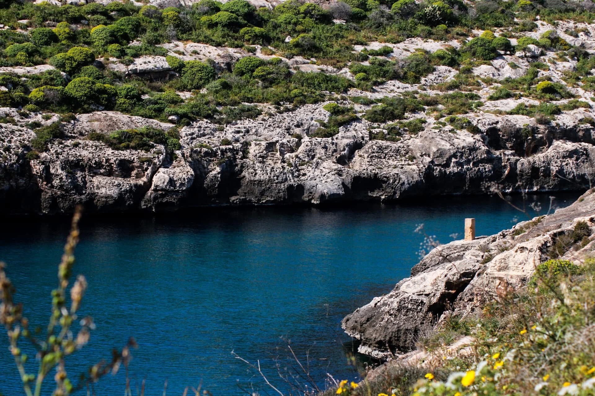 Turquoise water against weathered limestone at Mgarr ix-Xini — the kind of view you'd pay for at a resort, free on foot